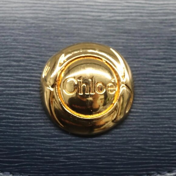 Chloe Chain Shoulder Bag Leather Navy Gold Auth 117976 - Picture 10 of 16